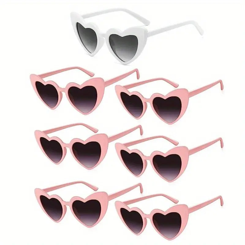 7pcs, 1 White And 6 Pink Bachelorette Party Love Heart Shaped Sunglasses Wedding Bridal Shower Decor Bridesmaid Bride Heart Sunglasses, Cheap Stuff, Weird Stuff, Mini Stuff, Cute Aesthetic Stuff, Cool Gadgets, Unusual Items, Cool Decor, Photo Props