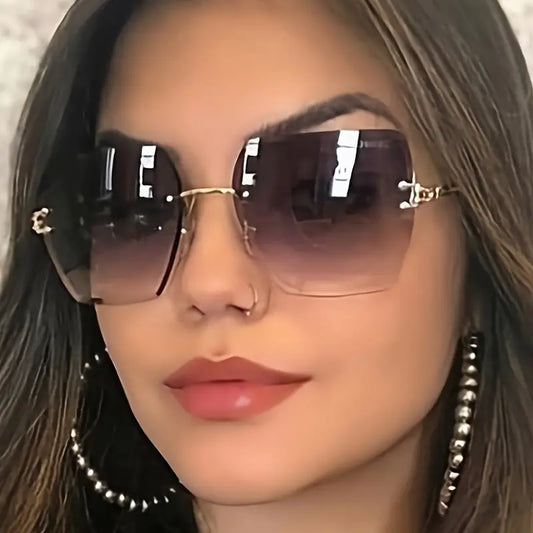 Large Square Rimless Sunglasses For Women Casual Gradient Fashion Sun Shades For Vacation Beach Party