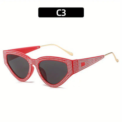 Y2K Rhinestone Cat Eye Fashion Sunglasses For Women Men Casual Candy Color Glasses For Summer Beach Party, UV400