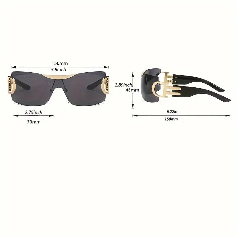 Rimless Wrap Around Y2K Sunglasses For Women Unisex Futuristic Oversized Fashion Frameless Sun Glasses Trendy Shield Shades