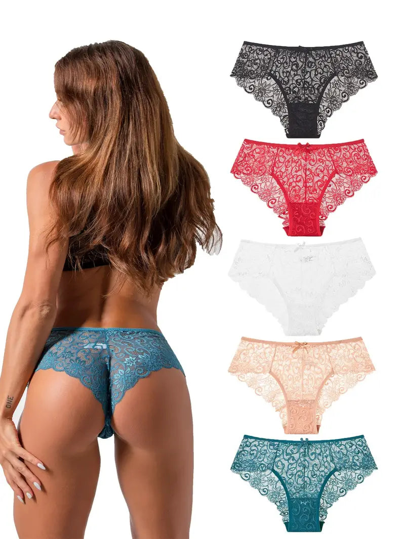 5 Pack Women's Lace Sexy Mid Waist Panties