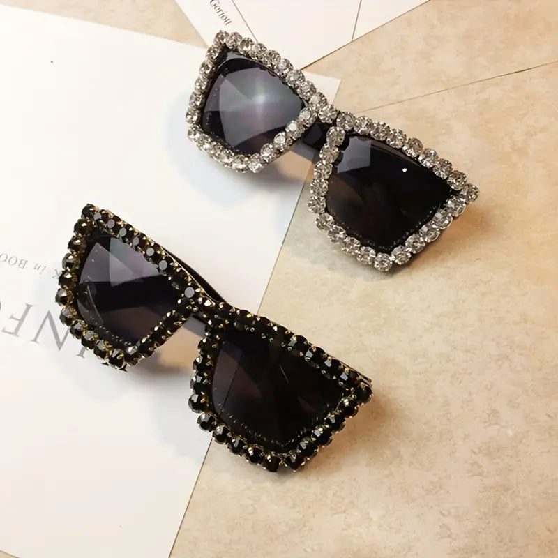 Luxury Rhinestone Sunglasses For Women Bling Large Square Cat Eye Decorative Shades Props For Costume Party Prom