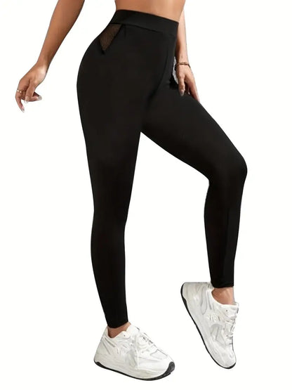 Women's Spring & Summer Clothing: Contrast Mesh Skinny Leggings with Casual Solid Color Elastic Waist!