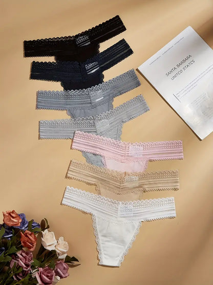 Culottes cousues en dentelle 7 pièces, culottes intimes sexy taille basse, lingerie et sous-vêtements pour femmes 