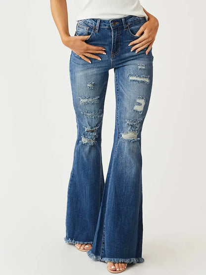 Women's Vintage Distressed Ripped Bell Bottom Jeans - Get the Look Now!