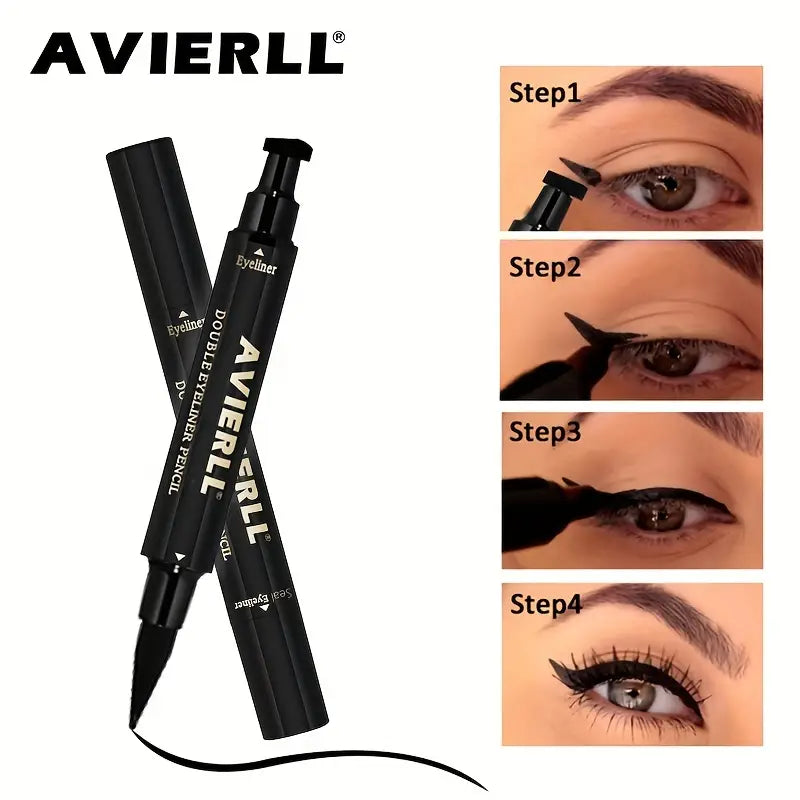 Waterproof, 2-in-1 Winged Eyeliner Stamp - Smudge-Proof & Long-Wearing for Perfect Cat Eye & Vamp Black Look, Alcohol-Free Liquid Formula, Delivers Quick Flick & Flawless Application