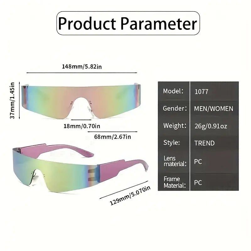 Lunettes de soleil futuristes une pièce pour femmes et hommes, pare-soleil à la mode en miroir Cyberpunk pour cyclisme, fête sur la plage 