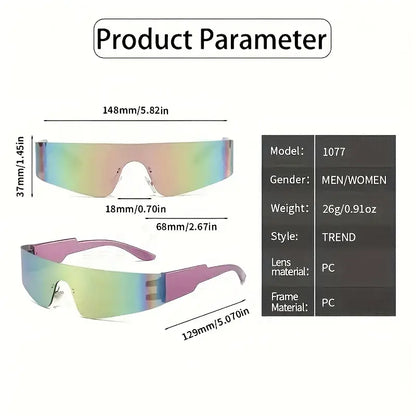 Lunettes de soleil futuristes une pièce pour femmes et hommes, pare-soleil à la mode en miroir Cyberpunk pour cyclisme, fête sur la plage 