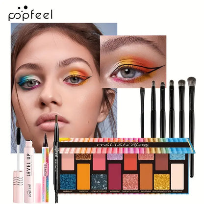 Mini Eye Makeup Set Glitter Eyeshadow Eyebrow Pencil Eyeliner Mascara With Brush Set Eye Makeup Gift Set