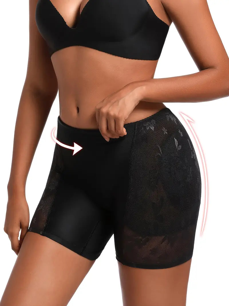 Floral Pattern Mesh Stitching Shaping Shorts, Tummy Control Compression Butt Lifting Shorts, Women's Underwear & Shapewear