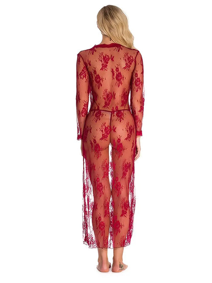 Lingerie For Women Long Lace Front Open Semi-Sheer Mesh Night Robe Sleep Lingerie