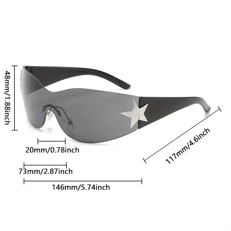 Y2K One-piece Rimless Fashion Sunglasses For Women Men Star Decor Gradient Glasses For Cycling Fishing