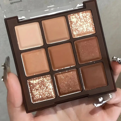 Mocha Chocolate 9 Colors Eyeshadow Palette Earth Color Tone Light Makeup , Pearly Glitter Powder Eye Makeup Tool