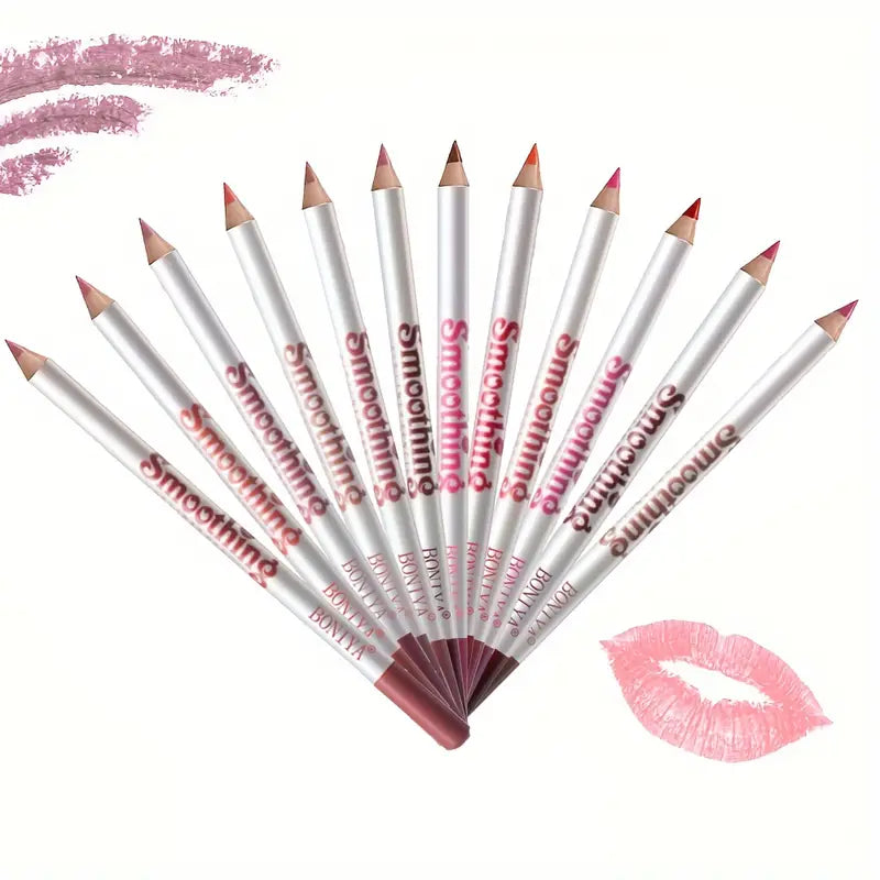 12pcs Set Matte Lip Liner Pen Lipstick Pencil Wild Makeup Long Lasting Smudge Proof Color Rendering Lip Liner Makeup Pen