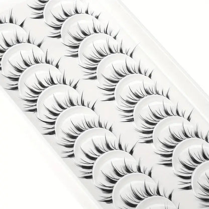 Anime & Cosplay 10-Pair False Eyelashes - Asian Style, Natural C Curl 13-15mm, Cat Eye & Wispy