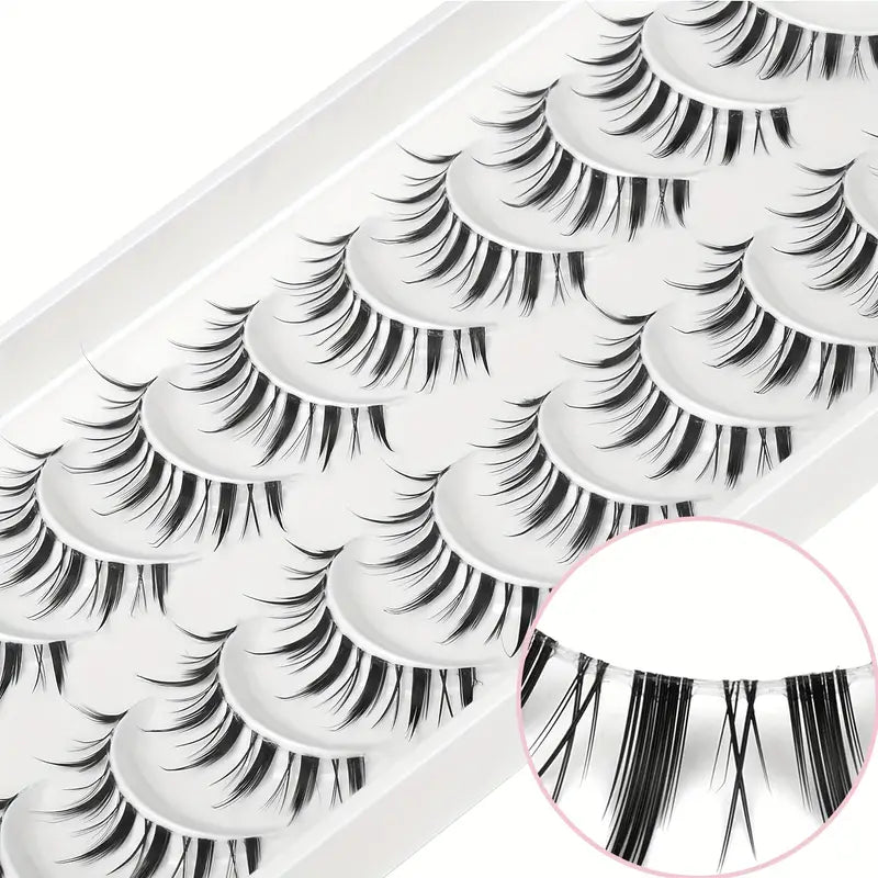 Anime & Cosplay 10-Pair False Eyelashes - Asian Style, Natural C Curl 13-15mm, Cat Eye & Wispy