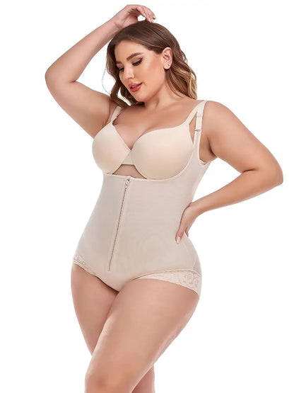 Look and Feel Your Best with Plus Size Basic Shapewear - Women's Plus Solid Buckle Front Zipper Bodysuit Shapewear!