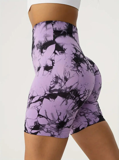 Summer-Ready High Waisted Tummy Control Tie Dye Gym Shorts - Perfect for Women's Activewear!