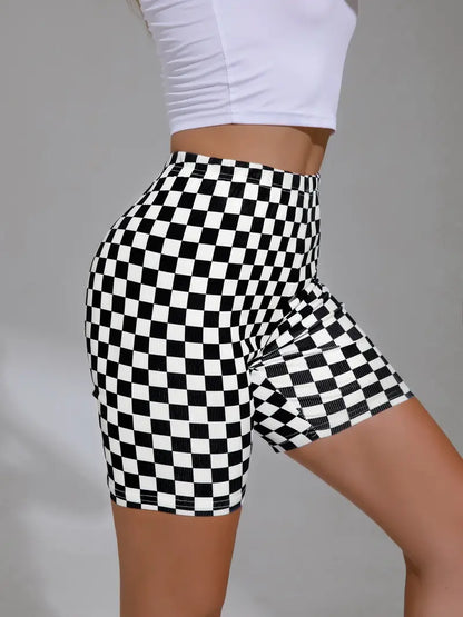 Women's Checkerboard Print Sports Shorts - Perfect for Summer Running and Fitness Activities