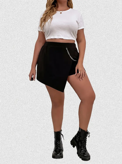 Women's Plus Size Y2K Skort with Metal Chain Decor - Asymmetric Design for Maximum Comfort & Style!