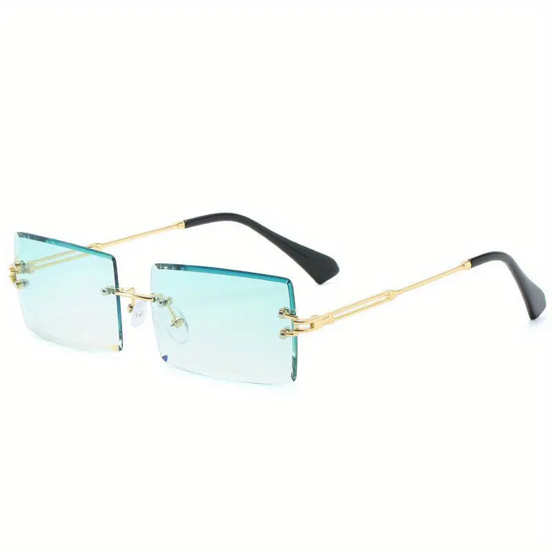 Vintage Rimless Rectangle Sunglasses For Women Tinted Lens Golden Metal Frameless Vintage Square Glasses Protection