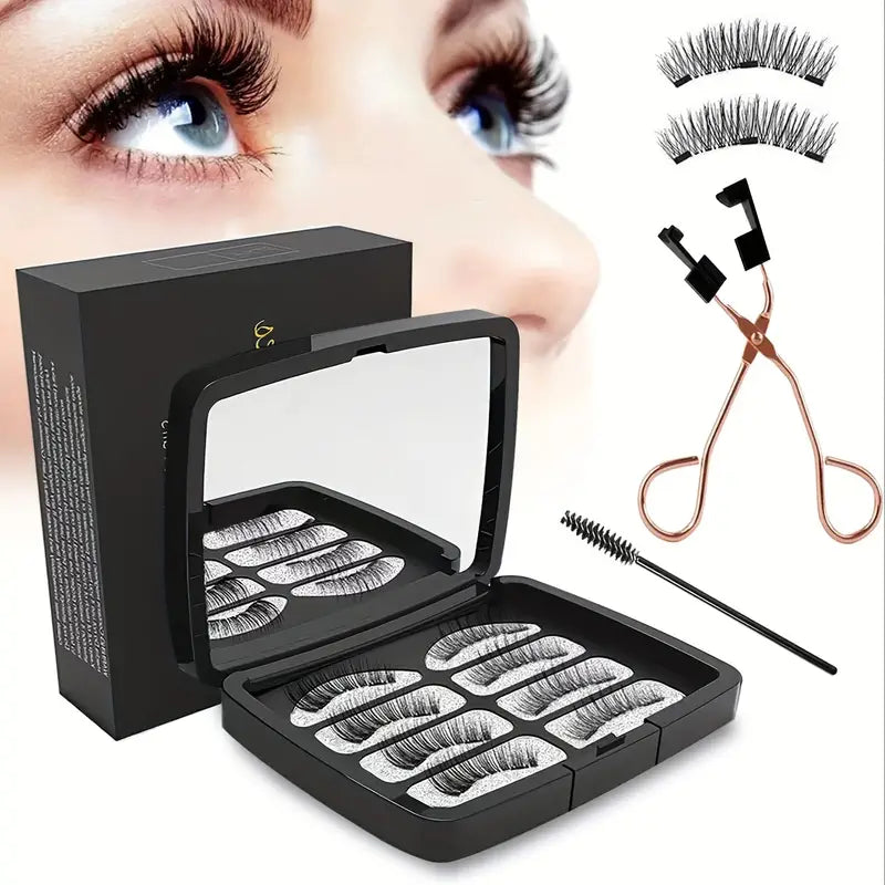 Natural-Looking Soft 3D Magnetic Eyelashes Set - Reusable, Multiple Pairs, 10-12mm Length, Includes Tweezers, Various Styles & Curls