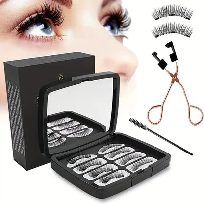 Natural-Looking Soft 3D Magnetic Eyelashes Set - Reusable, Multiple Pairs, 10-12mm Length, Includes Tweezers, Various Styles & Curls