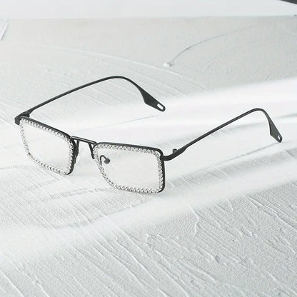 Lunettes à verres transparents avec monture en strass brillant, verres décoratifs pour cadeaux de fête, lunettes d'ordinateur pour femmes 