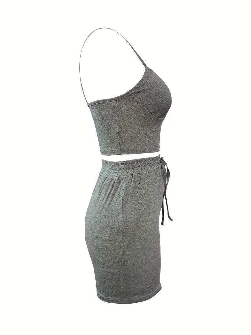 Look Sexy and Feel Comfortable in this Solid Two-Piece Shorts Set - Perfect for Any Occasion!