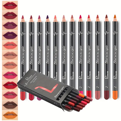 12pcs Waterproof Multi-Color Lip Liner Set For Long-Lasting, Sweat-Proof, And Natural-Looking Lips Valentine's Day Gifts