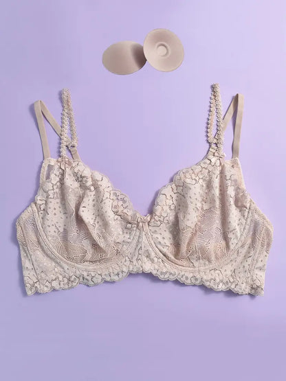 Bralette sexy grande taille : bordure jacquard florale pour femme, semi-transparente et légèrement extensible pour plus de confort et de style. 