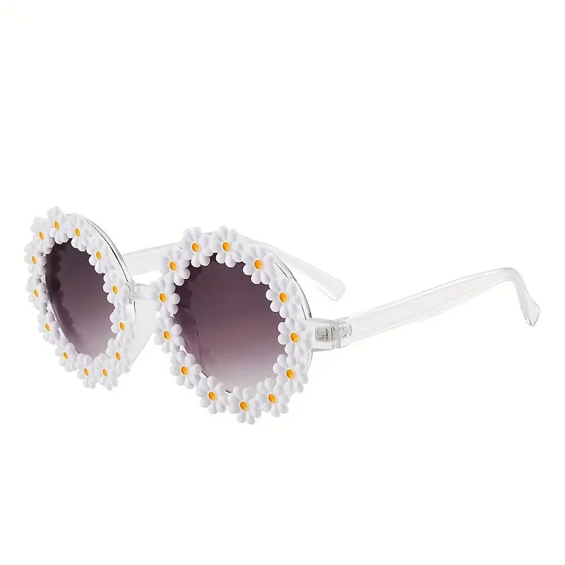 Daisy Decor Round Frame Sunglasses For Women Men Gradient Lens Clear Frame Glasses Photo Prop Eyewear