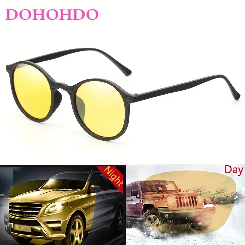 Round Frame Polarized Reflective Sunglasses, Retro Polarized Night Vision Anti-glare Driving Shades Goggle Vintage Outdoor Sports Cycling Travel Fishing Climbing Hiking Sun Glasses Without Glasses Case