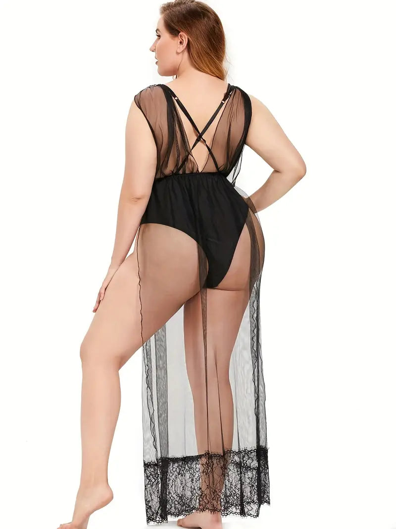 Flaunt Your Curves in This Sexy Plus Size Mesh Bodysuit!