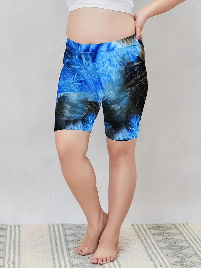 Women's Plus Size Tie Dye High Rise Hip Lifting Breathable Sports Shorts - Get Ready to Work Out in Style!