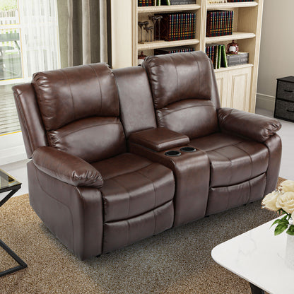 Loveseat Recliner Manual Double Leather Sofa