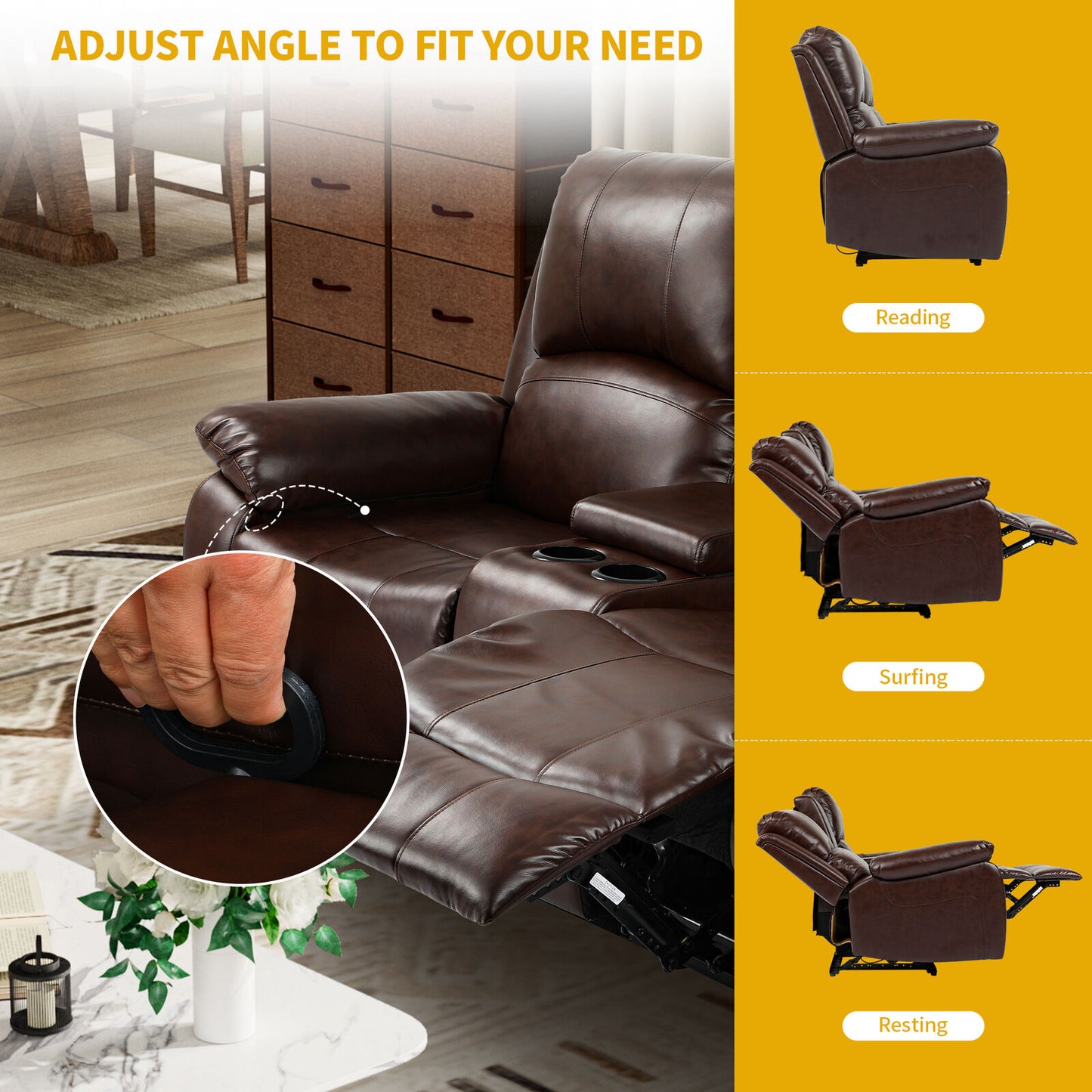 Loveseat Recliner Manual Double Leather Sofa