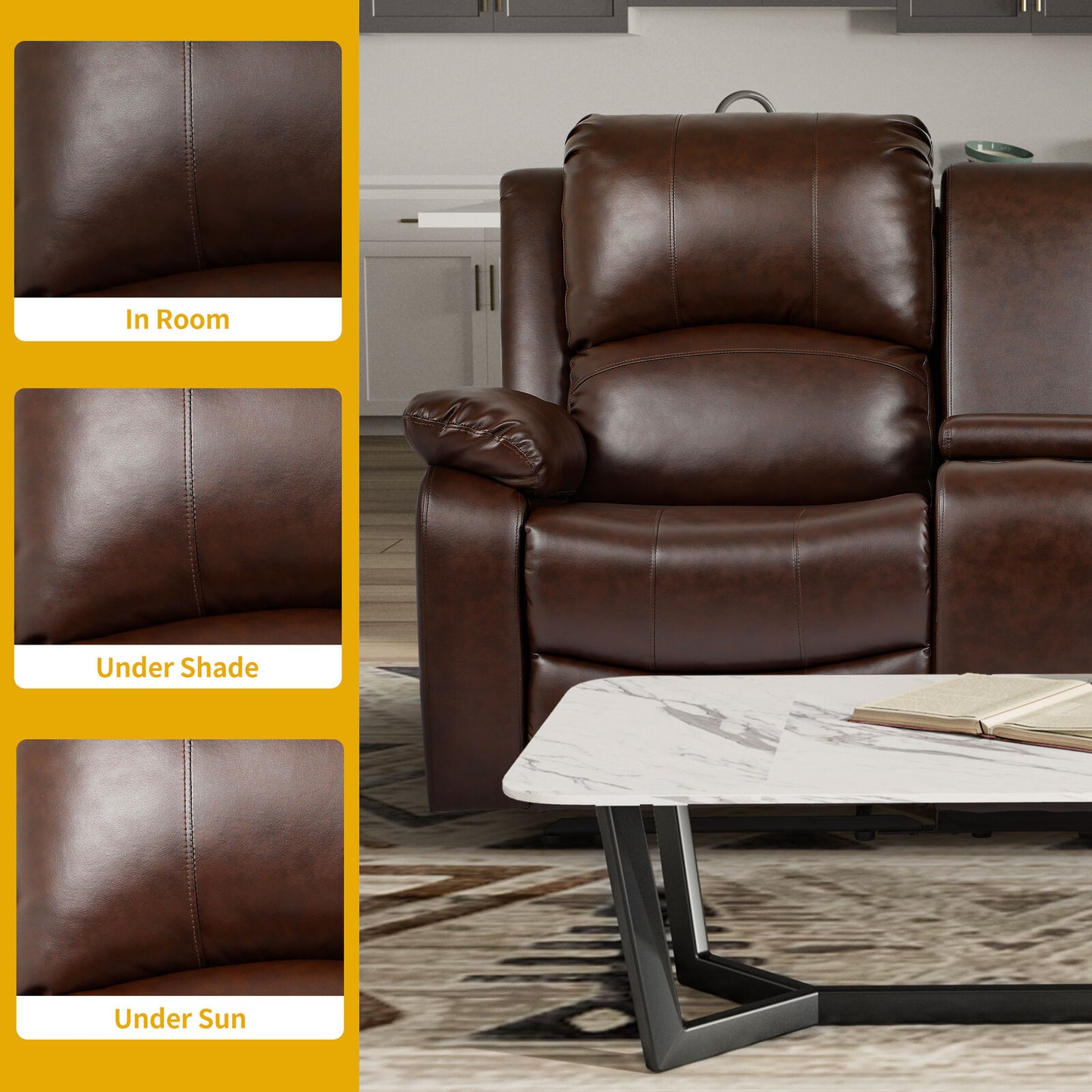 Loveseat Recliner Manual Double Leather Sofa