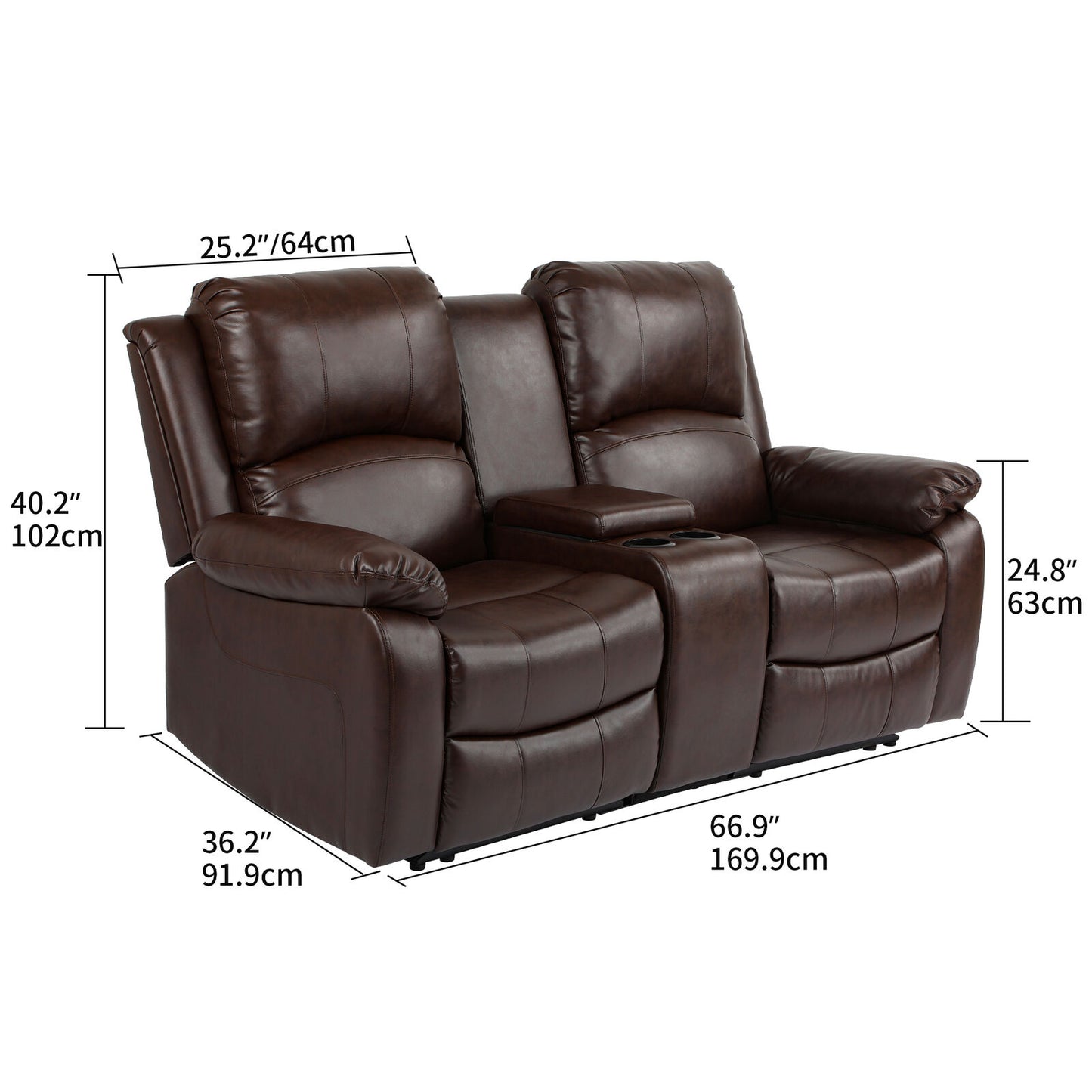 Loveseat Recliner Manual Double Leather Sofa