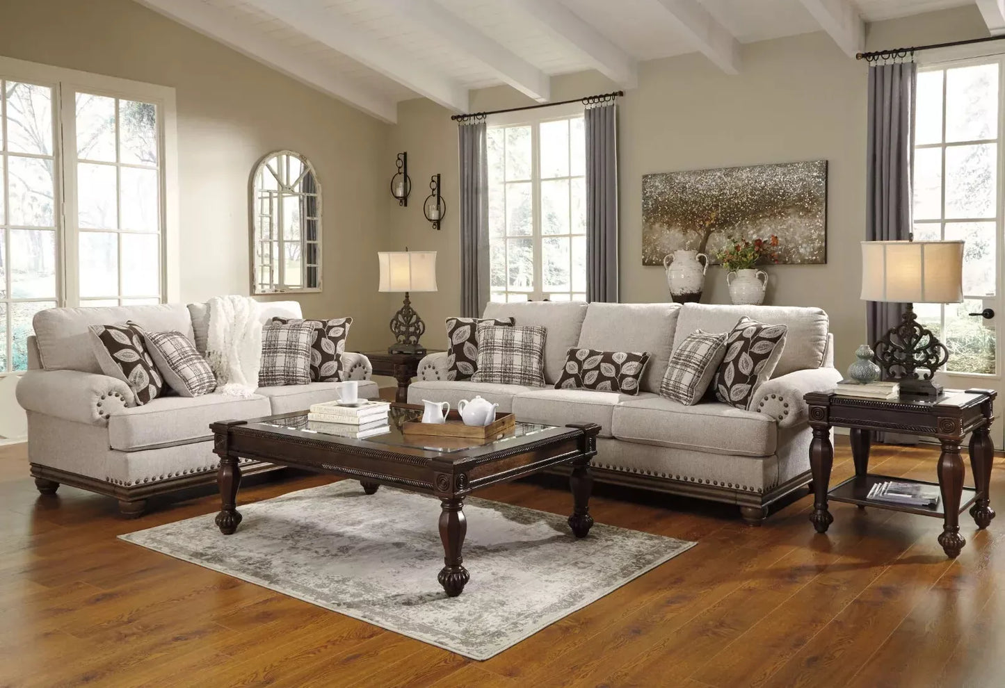 3 PC SOFA SET FORMAL LIVING ROOM FURNITURE CHAIR LOVESEAT WHEAT FINISH WOOD