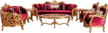 7 PC SOFA SET EUROPEAN LIVING ROOM FURNITURE RED BURGANDY