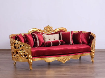 7 PC SOFA SET EUROPEAN LIVING ROOM FURNITURE RED BURGANDY