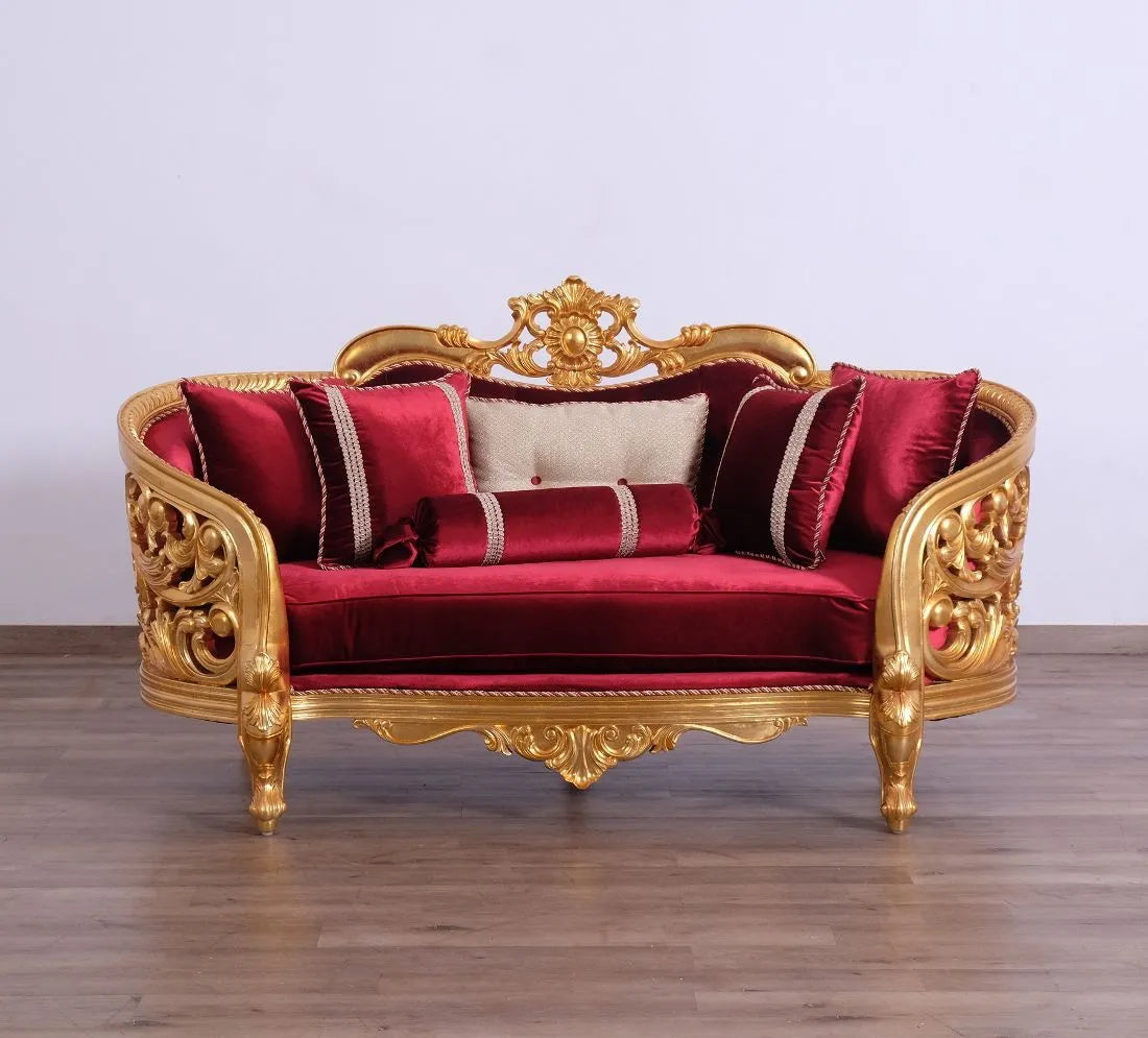 7 PC SOFA SET EUROPEAN LIVING ROOM FURNITURE RED BURGANDY