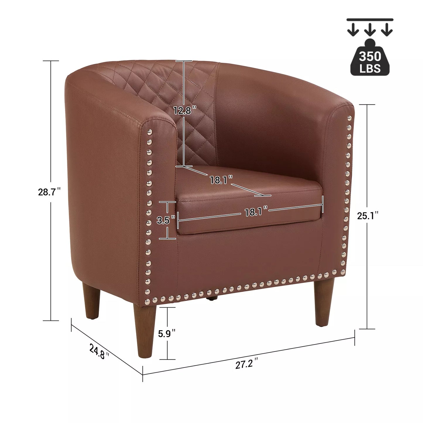 Faux Leather Barrel Accent Chair Brown, Nailhead