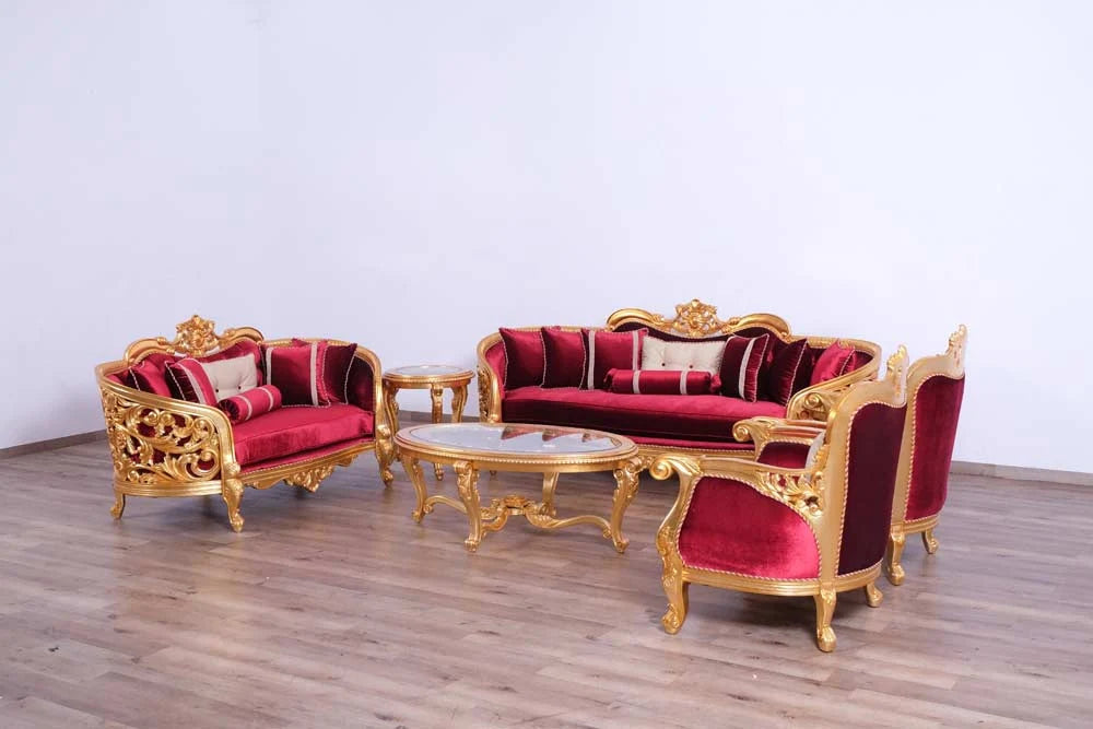 7 PC SOFA SET EUROPEAN LIVING ROOM FURNITURE RED BURGANDY