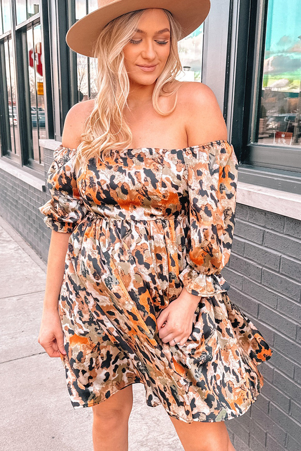 Printed Off-Shoulder Smocked Dress