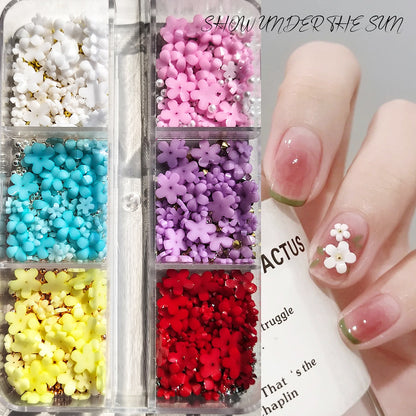 6-Grid Macaron Flower Nail Art Jewelry Set - Mix and Match for Stunning 3D Designs