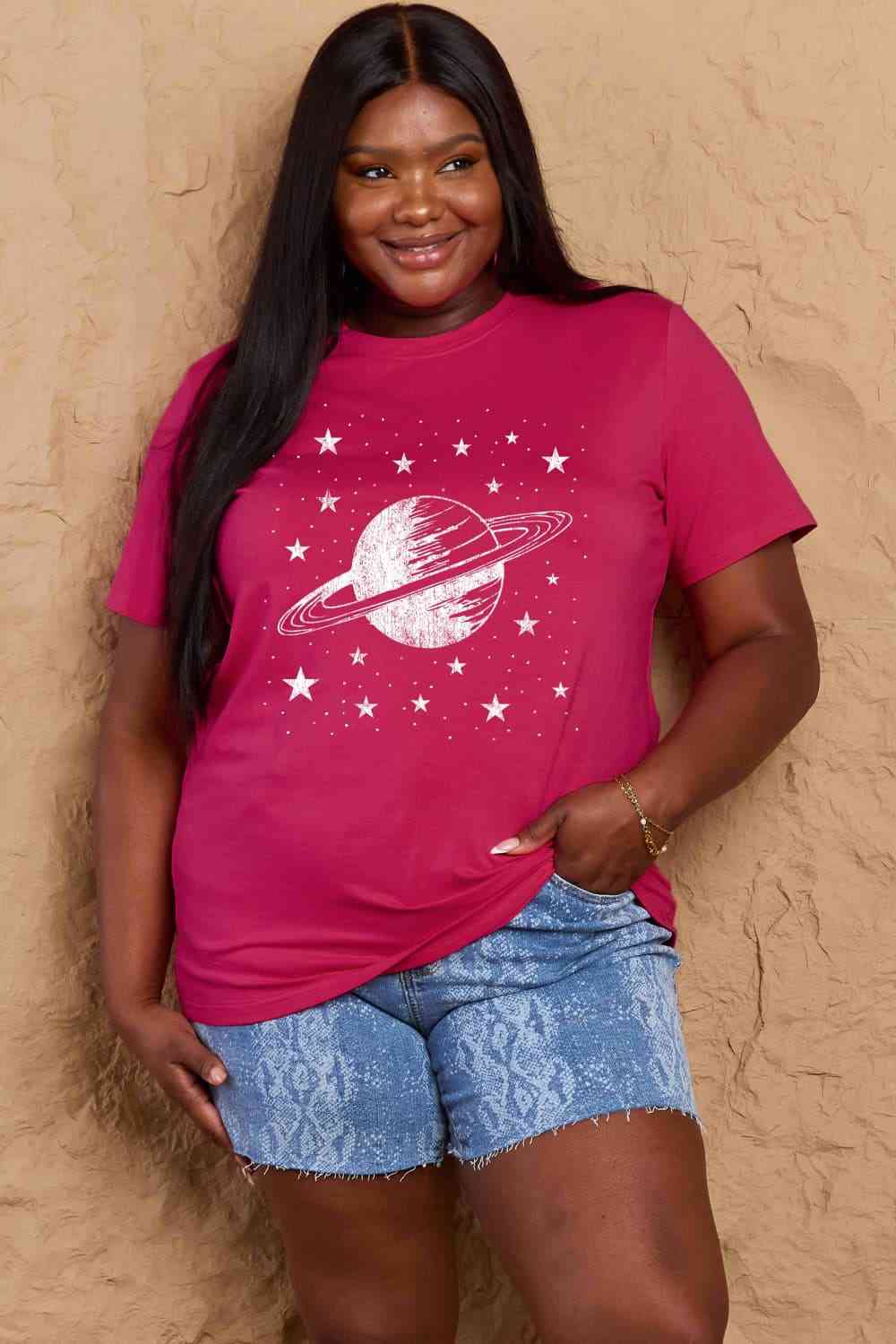 T-shirt en coton avec image Planet, taille réelle, Simply Love