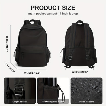 Women's Minimalist Solid Color Preppy Backpack - All-Match Zipper School Bag for Travel & School