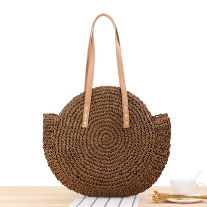 Stylish Woven Beach Bag - Hollow-Out Straw Handbag with Large Round Capacity for Shoulders